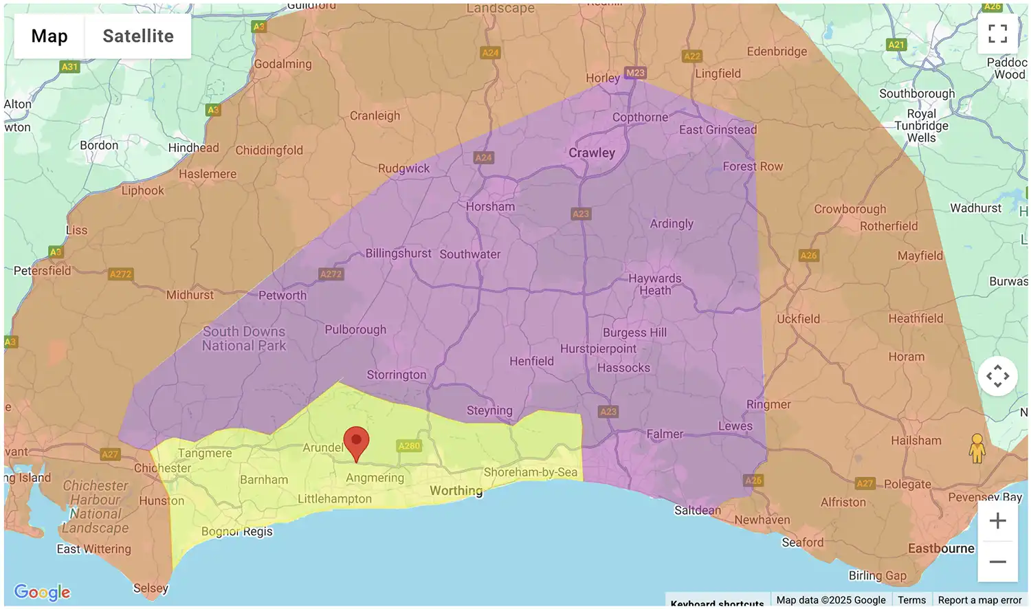 Gas Bottles Steyning delivery zone map - click to see on BBQ Gas Bottles